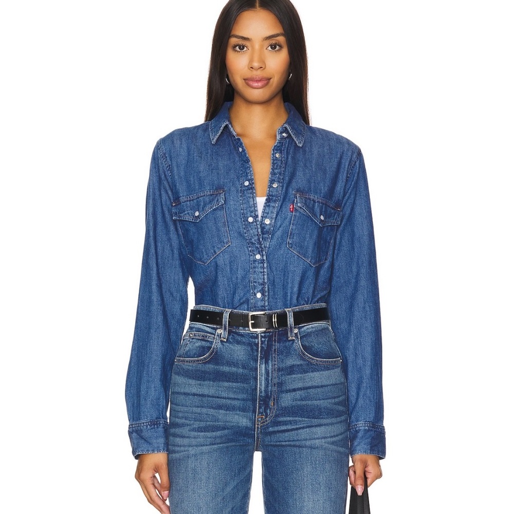Levi's Ultimate Women’s Western Denim Blue Button Down Shirt Medium Wash Size S